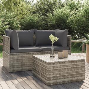 3 részes szürke polyrattan kerti ülőgarnitúra párnákkal
