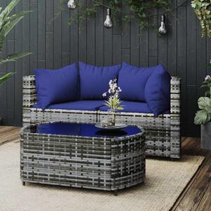 3 részes szürke polyrattan kerti ülőgarnitúra párnákkal