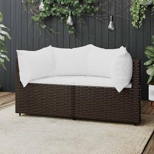 2 db barna polyrattan kerti sarokkanapé párnákkal