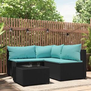 4 részes fekete polyrattan kerti ülőgarnitúra párnákkal