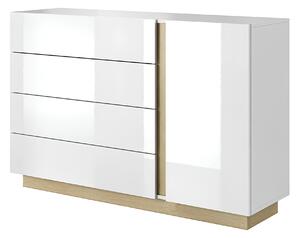 KONDELA Komód D4S, fehér/grandson tölgy/fehér magas fényű, CITY