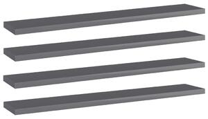 4 db magasfényű szürke forgácslap könyvespolc 60 x 10 x 1,5 cm