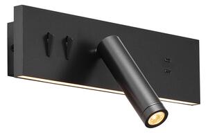 Modern fekete állítható fali lámpa USB-C csatlakozóval, LED-del - Modric