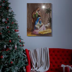 Karácsonyi elemes LED vászonkép Kisded a jászolban 40 x 30 cm