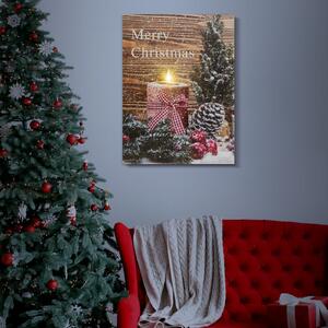 Karácsonyi elemes LED vászonkép Merry Christmas 40 x 30 cm
