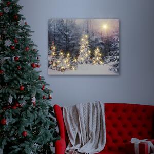 Karácsonyi elemes LED vászonkép Fenyőerdő 48 x 38 cm