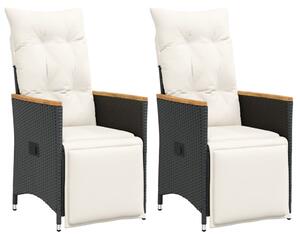 2 db fekete polyrattan dönthető kerti szék párnával