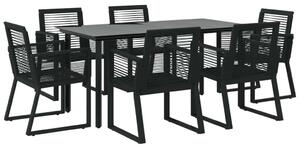 Rattan Kerti Étkezőgarnitúra - 7 részes - Fekete