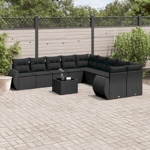 11 részes fekete polyrattan kerti ülőgarnitúra párnákkal