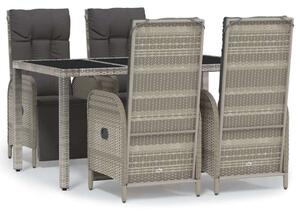 5 részes Szürke Polyrattan Kerti Étkezőgarnitúra - 150x90 cm Asztallal