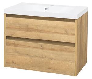 Mereo Mereo, Opto, Fürdőszobaszekrény öntött márvány mosdóval, 81 cm, Riviera Oak, MER-CN921M