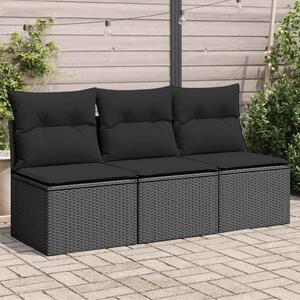 3 személyes fekete polyrattan kerti kanapé párnákkal