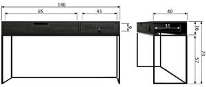 Hoorns Fekete masszív tölgy fésülködőasztal Frax 140 cm