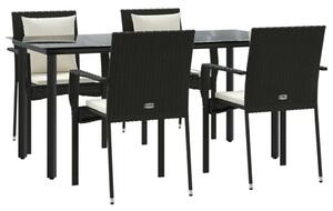 Polyrattan Kerti Étkezőgarnitúra - 5 részes - Fekete