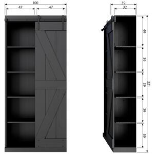 Hoorns Fekete tömör fenyő szekrény Paige 200 x 100 cm