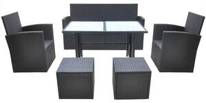 Polyrattan Kültéri Étkezőgarnitúra - 6 részes - Fekete
