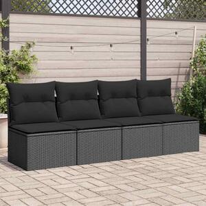 4 személyes fekete polyrattan kerti kanapé párnákkal