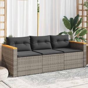 3 személyes szürke polyrattan kerti kanapé párnával