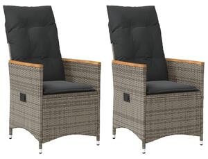 2 db szürke polyrattan dönthető kerti szék párnákkal