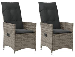 2 db szürke polyrattan dönthető kerti szék párnákkal