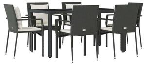 Polyrattan Kerti Étkezőgarnitúra - 7 részes - Fekete
