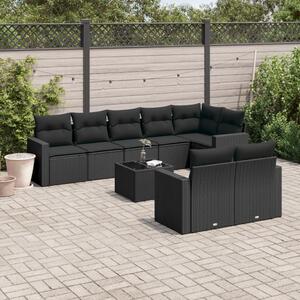 9 részes fekete polyrattan kerti ülőgarnitúra párnákkal