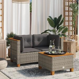 2 db szürke polyrattan kerti sarokkanapé párnával
