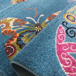 Gyerekszobai szőnyeg kék színben, pillangó motívummal Szélesség: 200 cm | Hossz: 290 cm