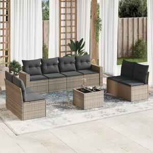 9 részes szürke polyrattan kerti ülőgarnitúra párnákkal