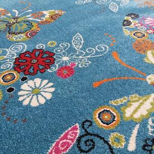 Gyerekszobai szőnyeg kék színben, pillangó motívummal Szélesség: 200 cm | Hossz: 290 cm