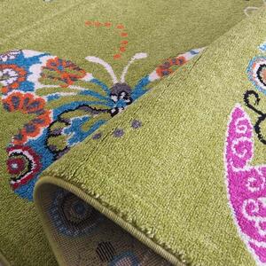 Modern szőnyeg gyerekszobába pillangó motívummal zöld Szélesség: 120 cm | Hossz: 170 cm