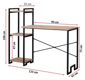 Velora íróasztal, atlanti fenyő-fekete, 125 cm