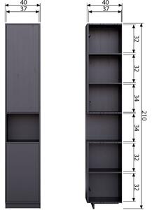 Hoorns Frederica fekete fenyő keskeny szekrény 210 x 40 cm