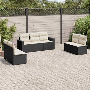 7 részes fekete polyrattan kerti ülőgarnitúra párnával