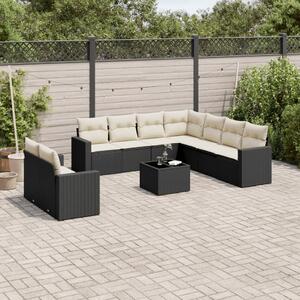 10 részes fekete polyrattan kerti ülőgarnitúra párnákkal