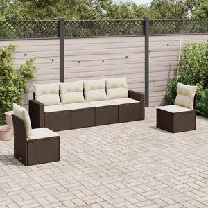 6 részes barna polyrattan kerti ülőgarnitúra párnával