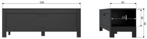 Hoorns Bona fekete fenyő TV állvány 120 x 40 cm