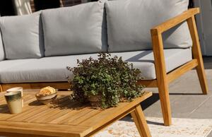 Hoorns Szürke szövet kerti kanapé és teak asztal Tenerife készlet