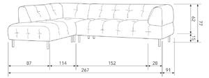 Hoorns Doyle szürke bársony sarokkanapé 267 cm, bal