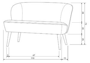 Hoorns Lila bársony kétüléses kanapé Norma 110 cm