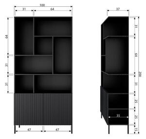Hoorns Gravia sötétbarna kőris könyvespolc 200 x 100 cm