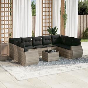 10 részes világosszürke polyrattan kerti ülőgarnitúra párnákkal