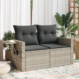2 személyes világosszürke polyrattan kerti kanapé párnával