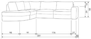 Hoorns Antracitszürke szövet sarokkanapé Flaireen 301 cm, bal