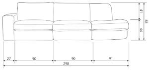 Hoorns Flaireen szürke szövet háromszemélyes kanapé 298 cm, bal