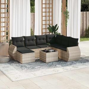 8 részes világosszürke polyrattan kerti ülőgarnitúra párnával