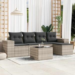 6 részes világosszürke polyrattan kerti ülőgarnitúra párnákkal