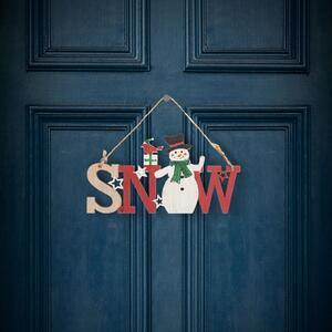 Karácsonyi dekor fából – hóember – akasztóval – 17 cm