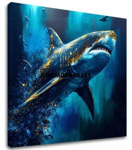 Dekoratív festmény vászonra - PREMIUM ART - Shark Force in Dark Water