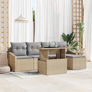Kerti Kanapé Szett 6 pcs Beige és Világosszürke polirattan